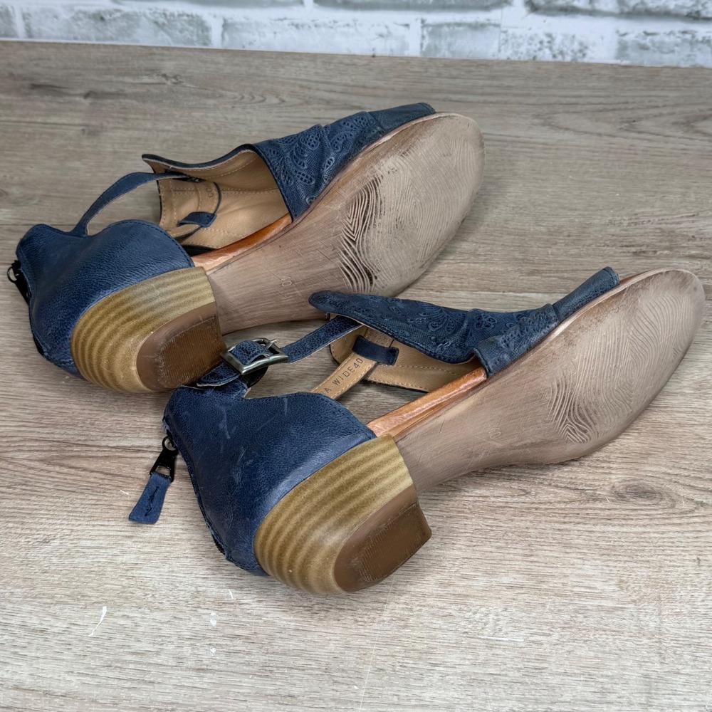 Miz Mooz Corra Wide Blue Leather Laser Cut Open Toe Sandals Size 40 - Picture 6 of 8